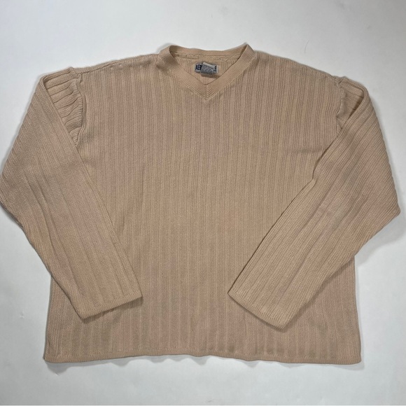 Vintage 90s Aeropostale M Sweater Beige/ Brown Knit V Neck - Picture 1 of 6